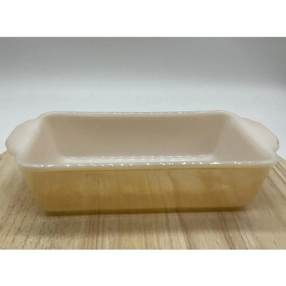 Vintage Fire-King Copper Tint Loaf Pan Milk Glass Baking Dish Oven Ware Made USA
